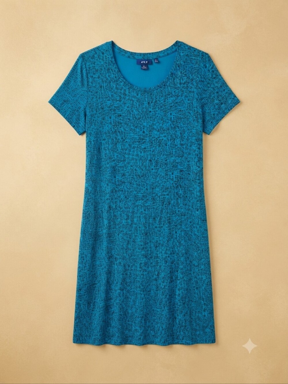 Apt 9 Teal Blue Black Patterned T-Shirt Dress Scoop Neck Short Sleeve M